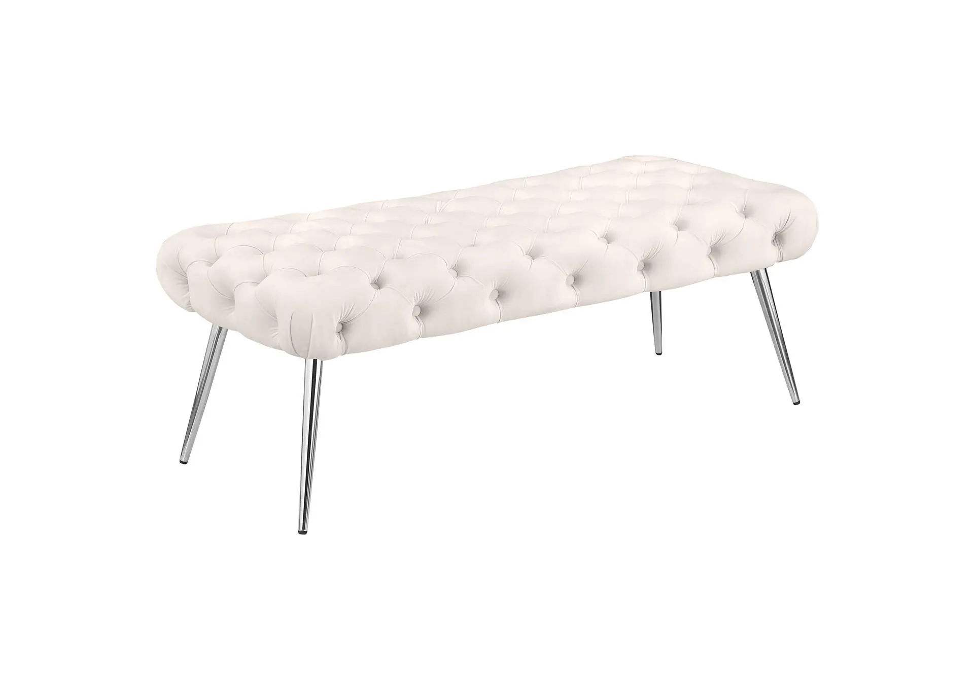 Ella Upholstered Tufted Bench Stainless Steel Legs Ivory