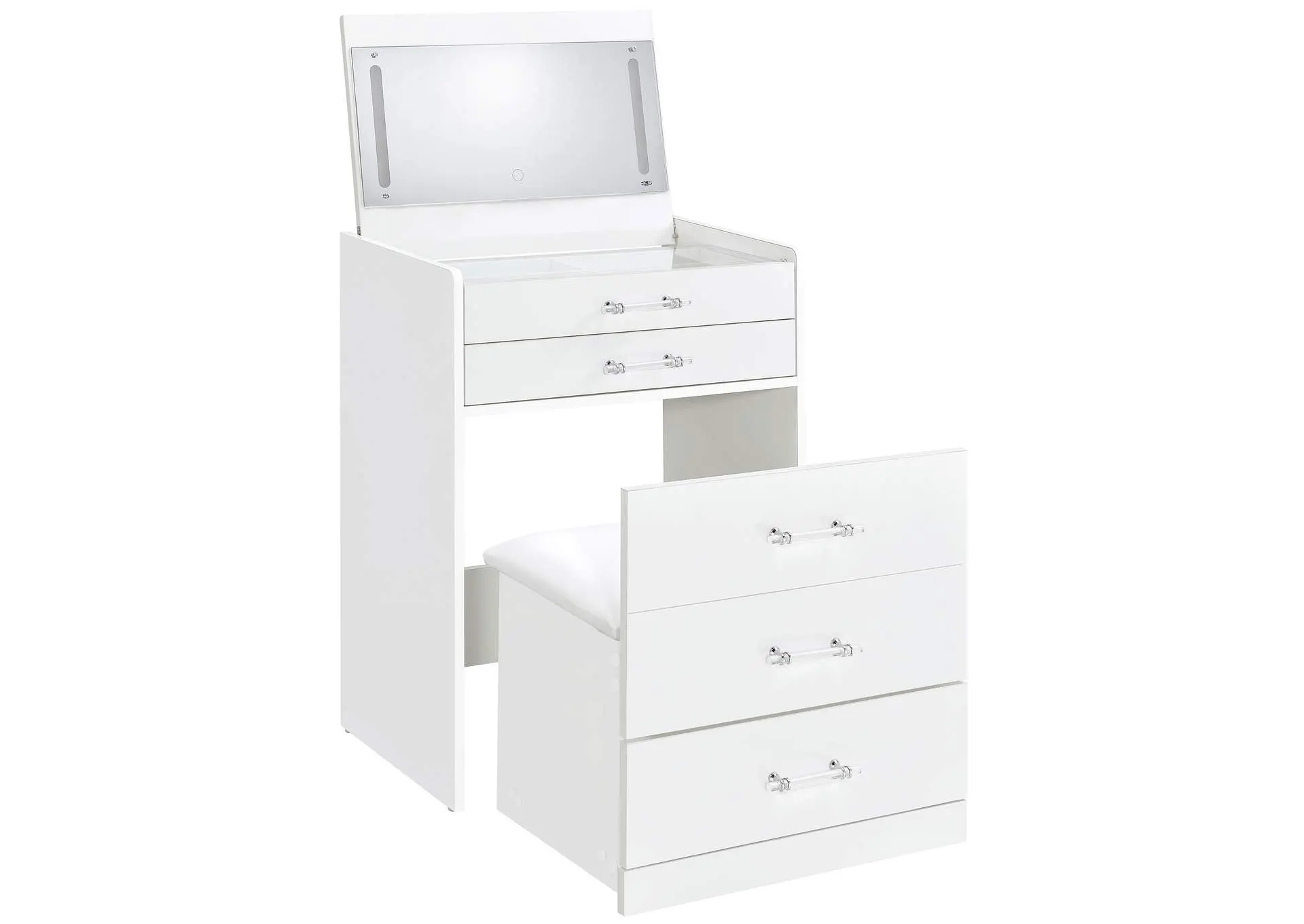 Danbury 3-drawer Makeup Vanity & Stool Set White High Gloss