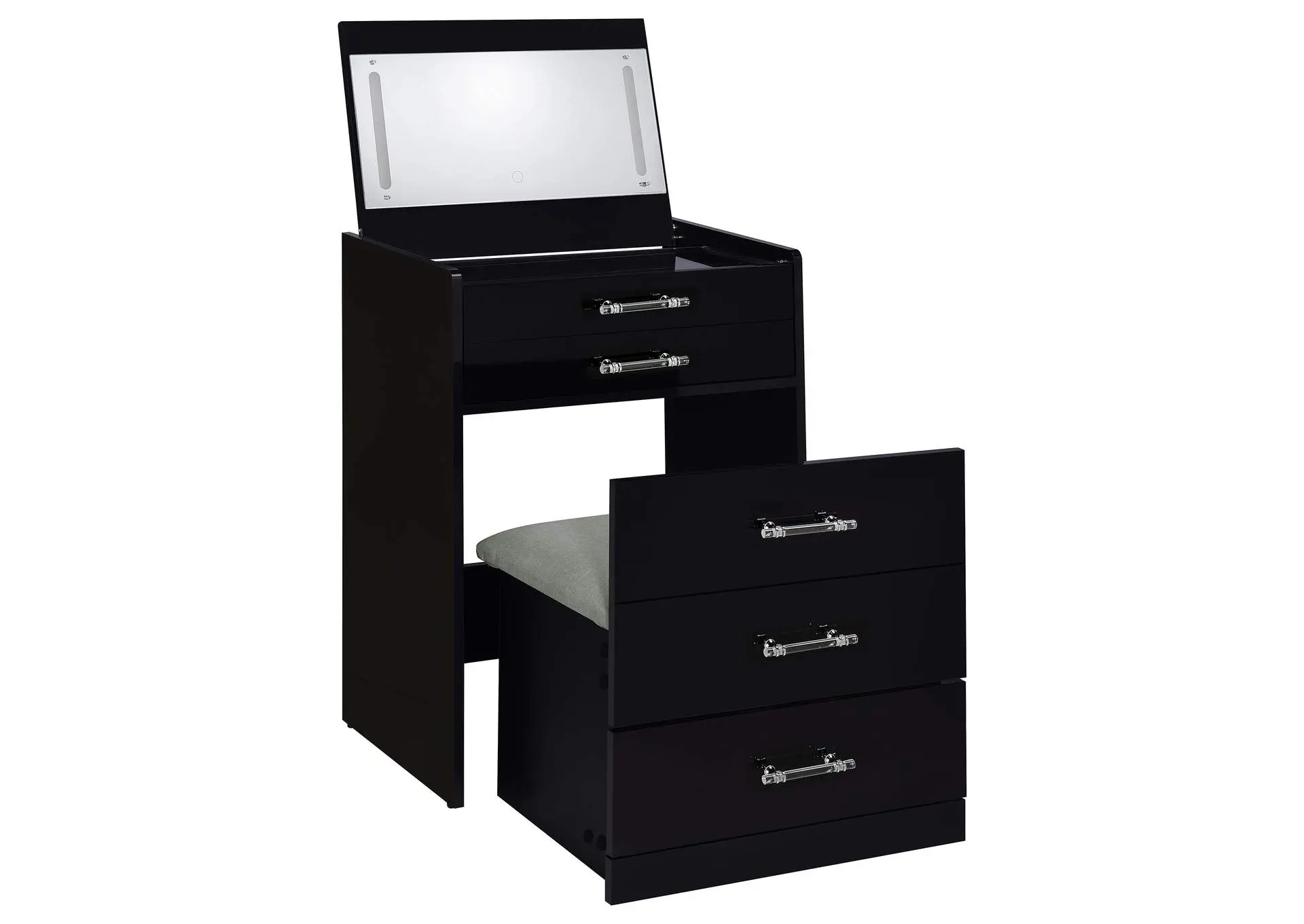 Danbury 3-drawer Makeup Vanity & Stool Set Black High Gloss