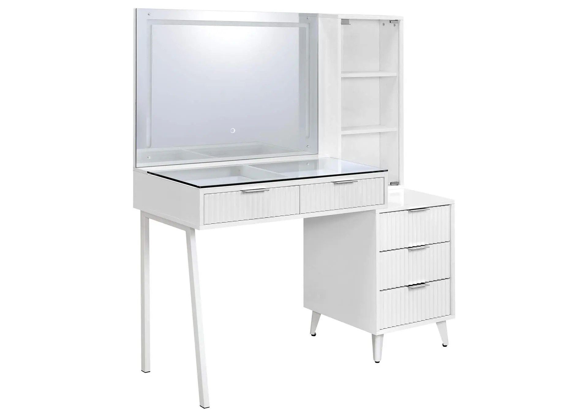 Souza 5-Drawer Makeup Vanity Table With LED Mirror White High Gloss
