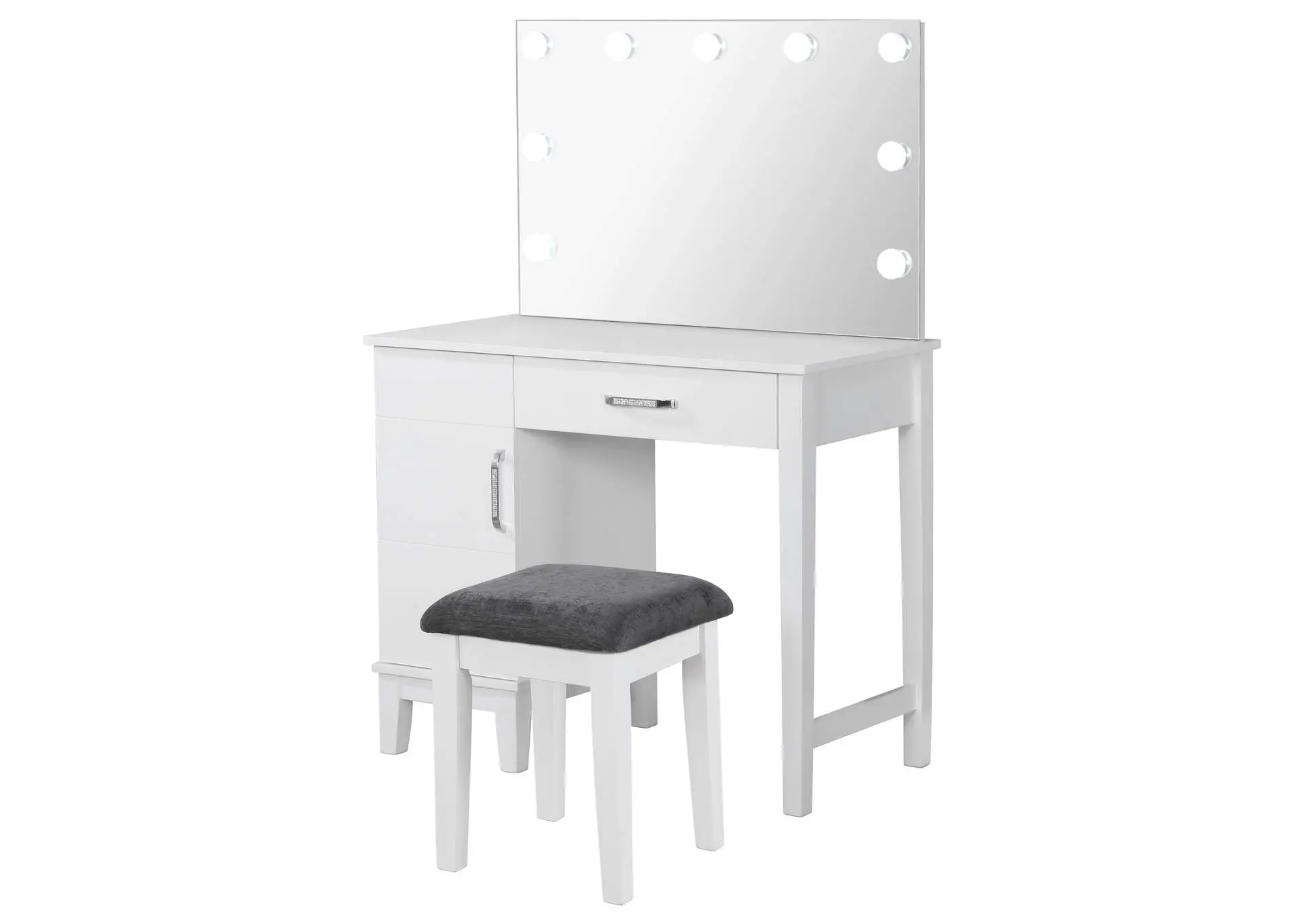 Elijah Vanity Set with Lighting & Stool White and Dark Grey