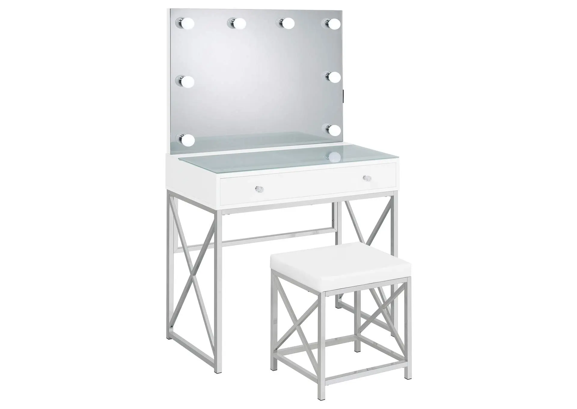Eliza Vanity Set with Lighting & Stool White and Chrome