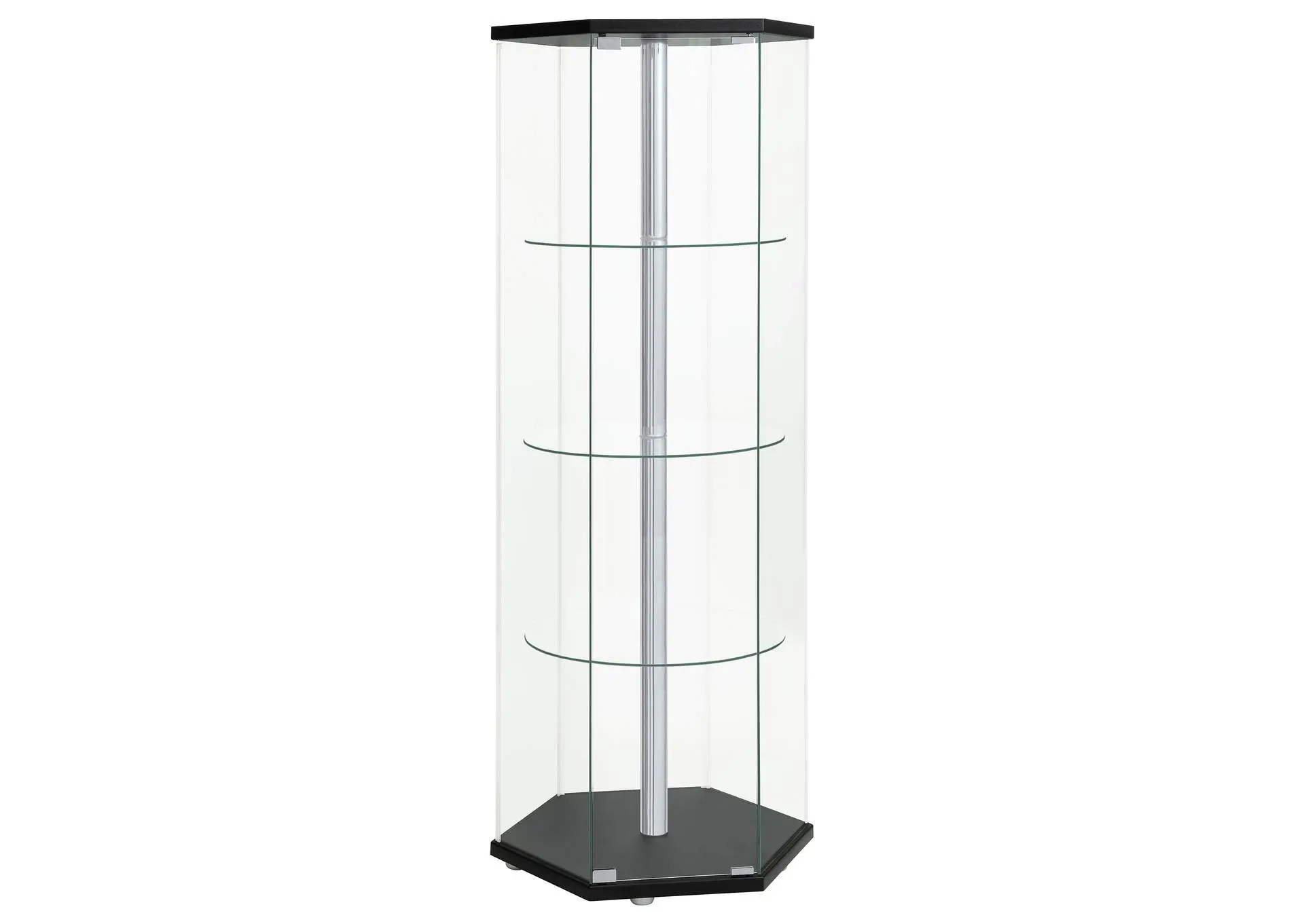 Zahavah 4-shelf Hexagonal Clear Glass Curio Cabinet Black