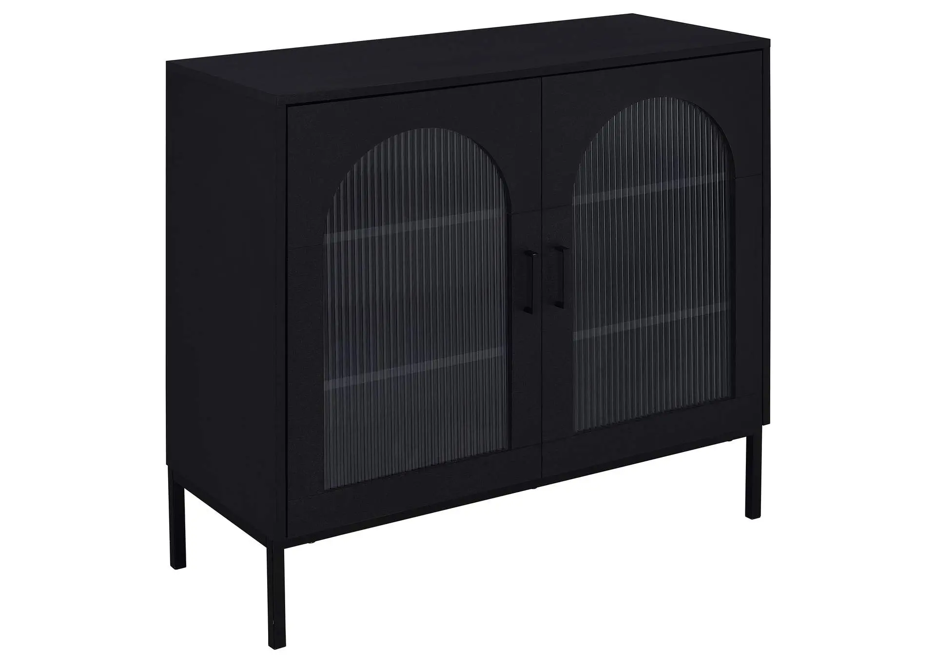 Jess 2-door Arched Fluted Glass Accent Cabinet Black
