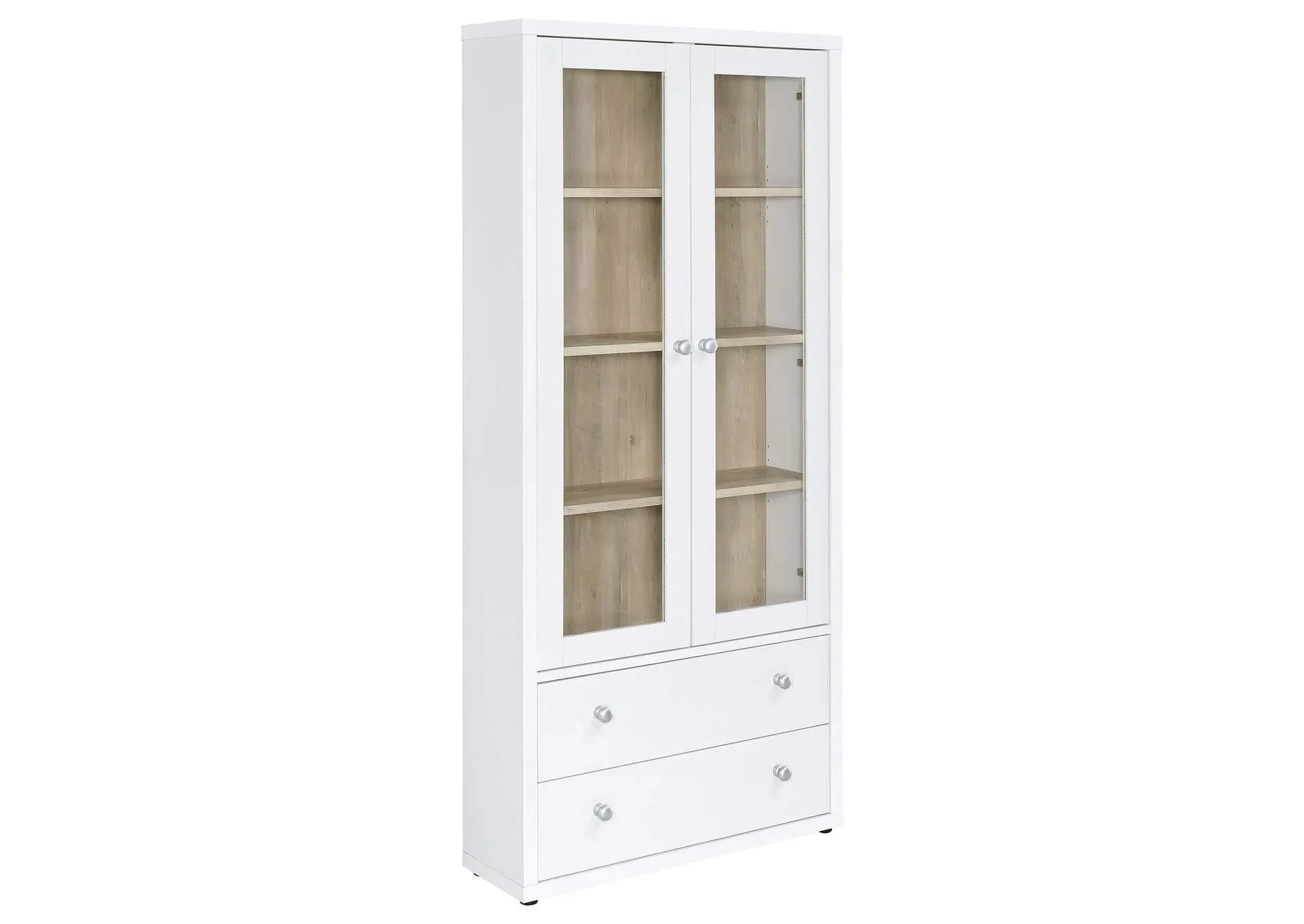 Hawthorne 4-shelf Glass Door Tall Cabinet with Drawers White