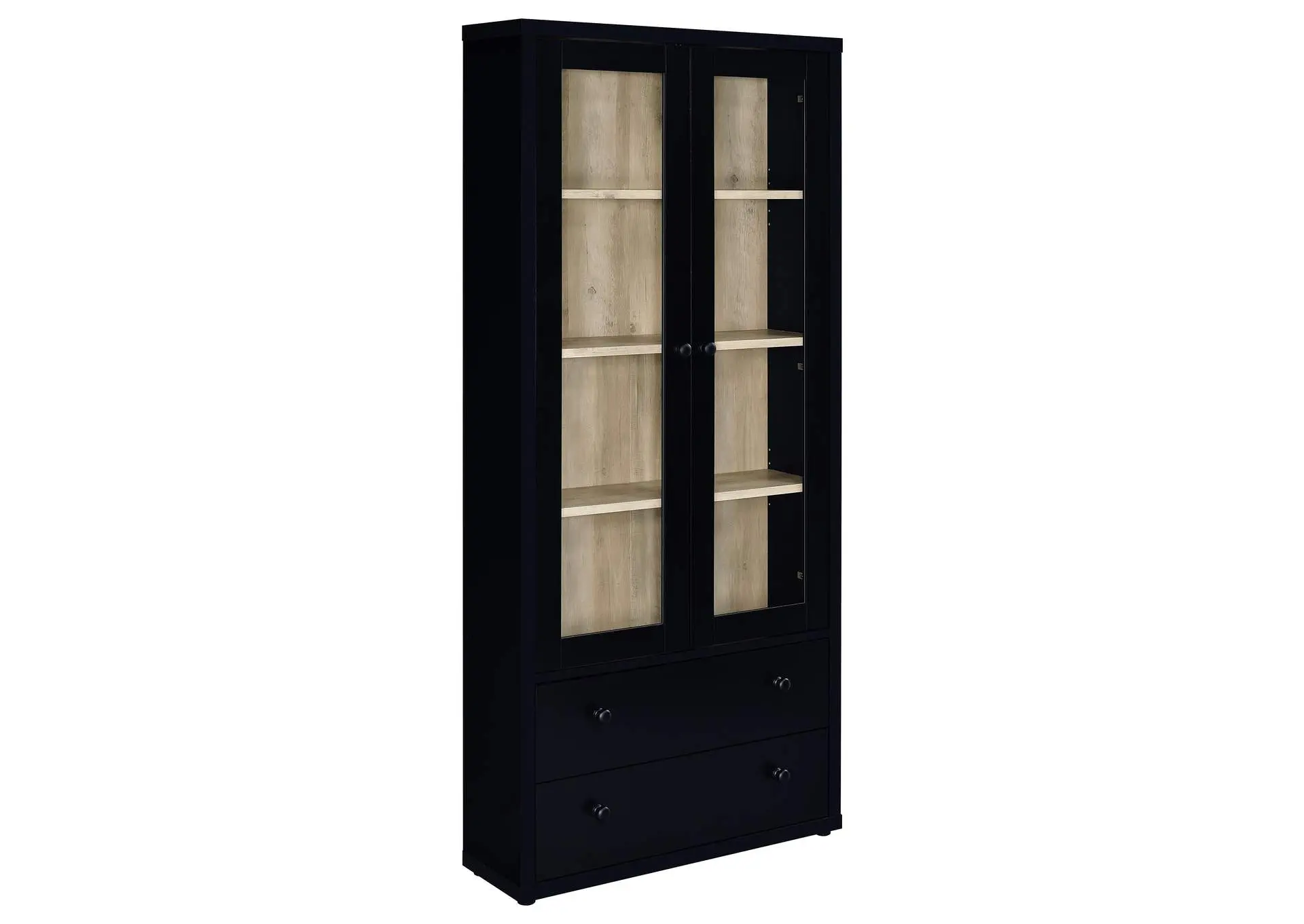 Hawthorne 4-shelf Glass Door Cabinet with Drawers Black
