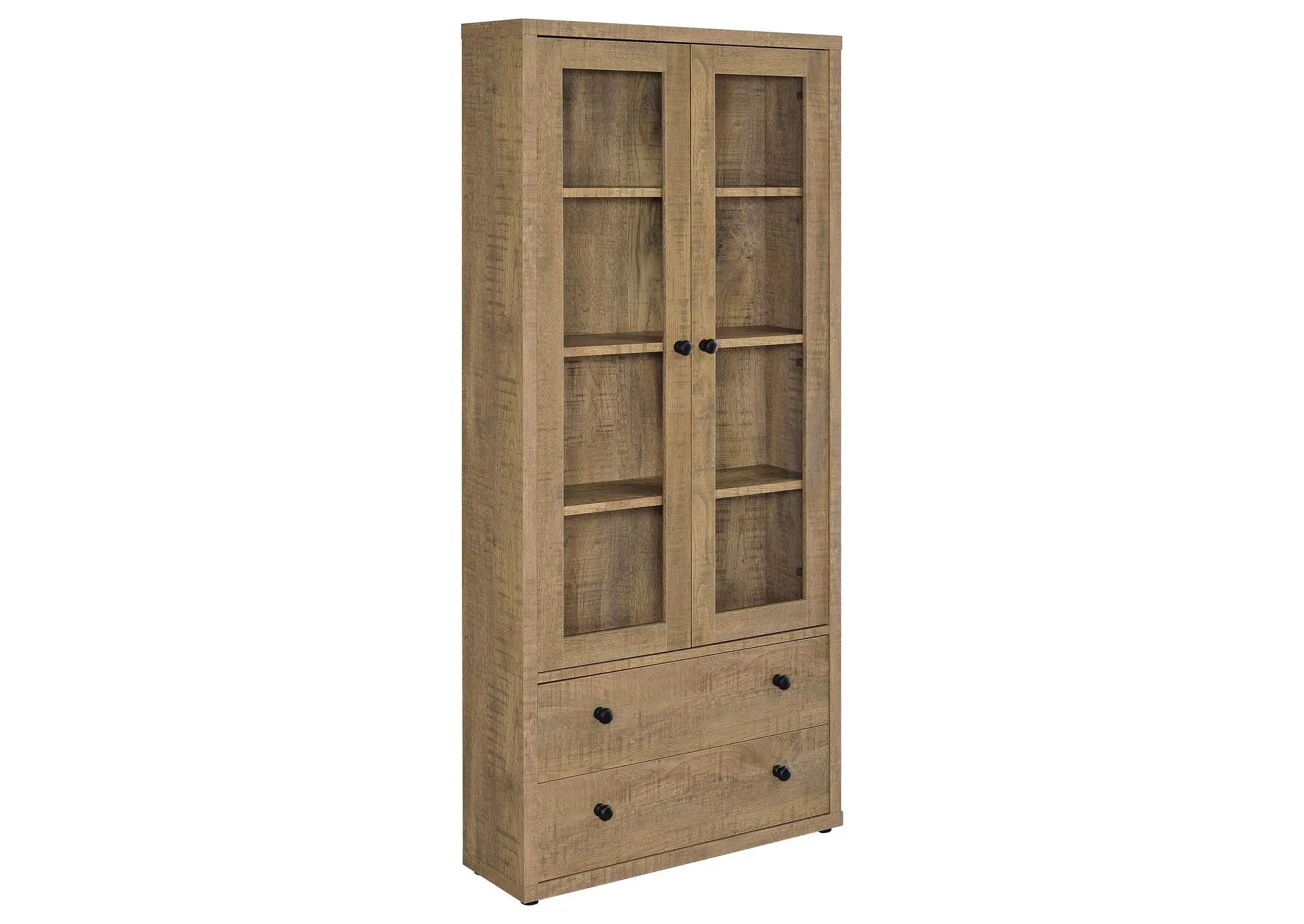 Hawthorne 4-shelf Glass Door Tall Cabinet with Drawers Mango