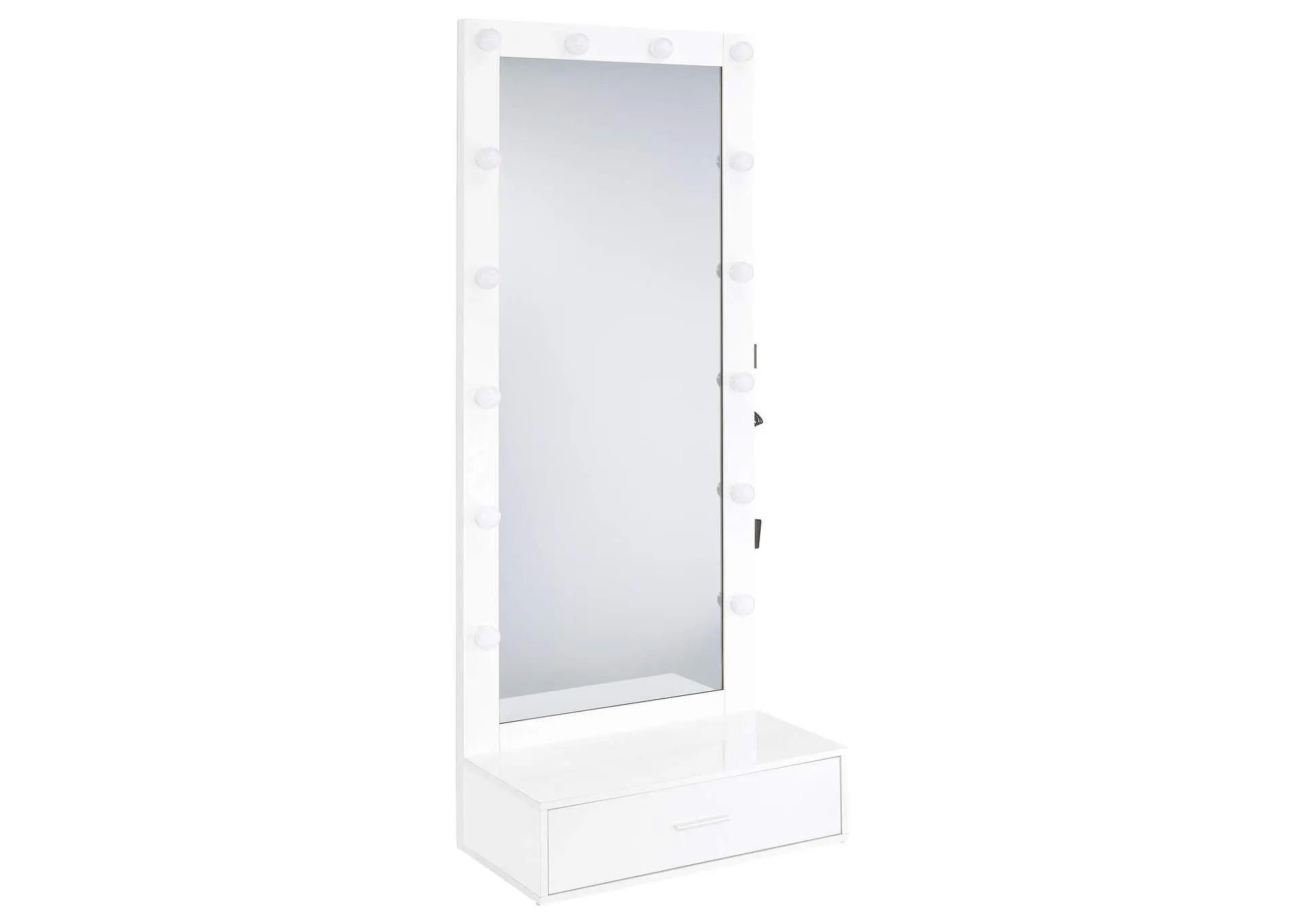 Spector 1-drawer Lighted Full-Length Floor Mirror White High Gloss