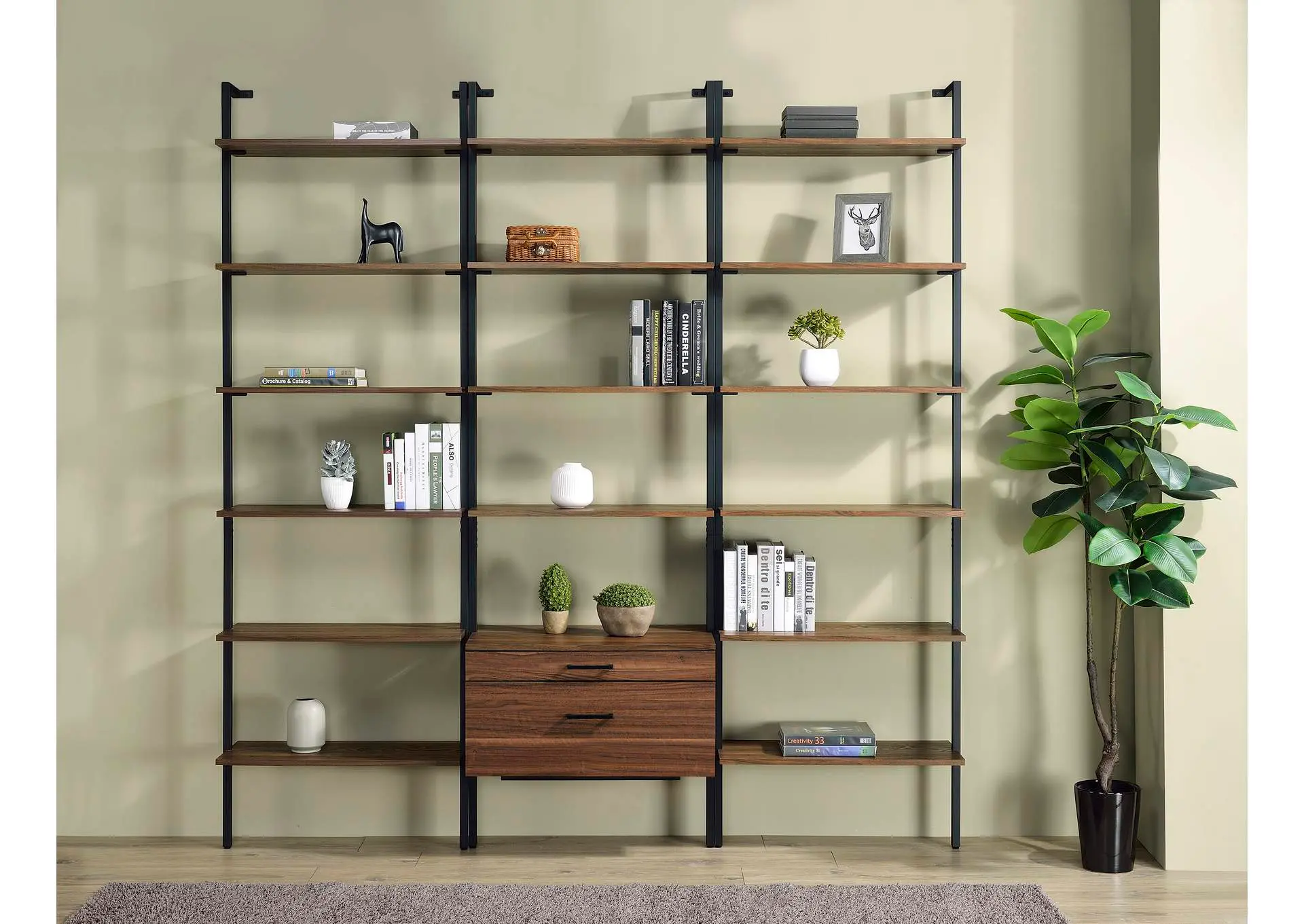 Owens 3-piece 96-inch Wall Mounted Bookshelf Set Walnut