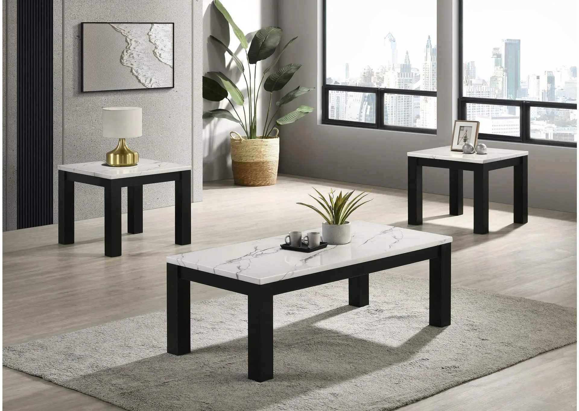 IVY 3-PACK FAUX MARBLE WHITE COCKTAIL SET