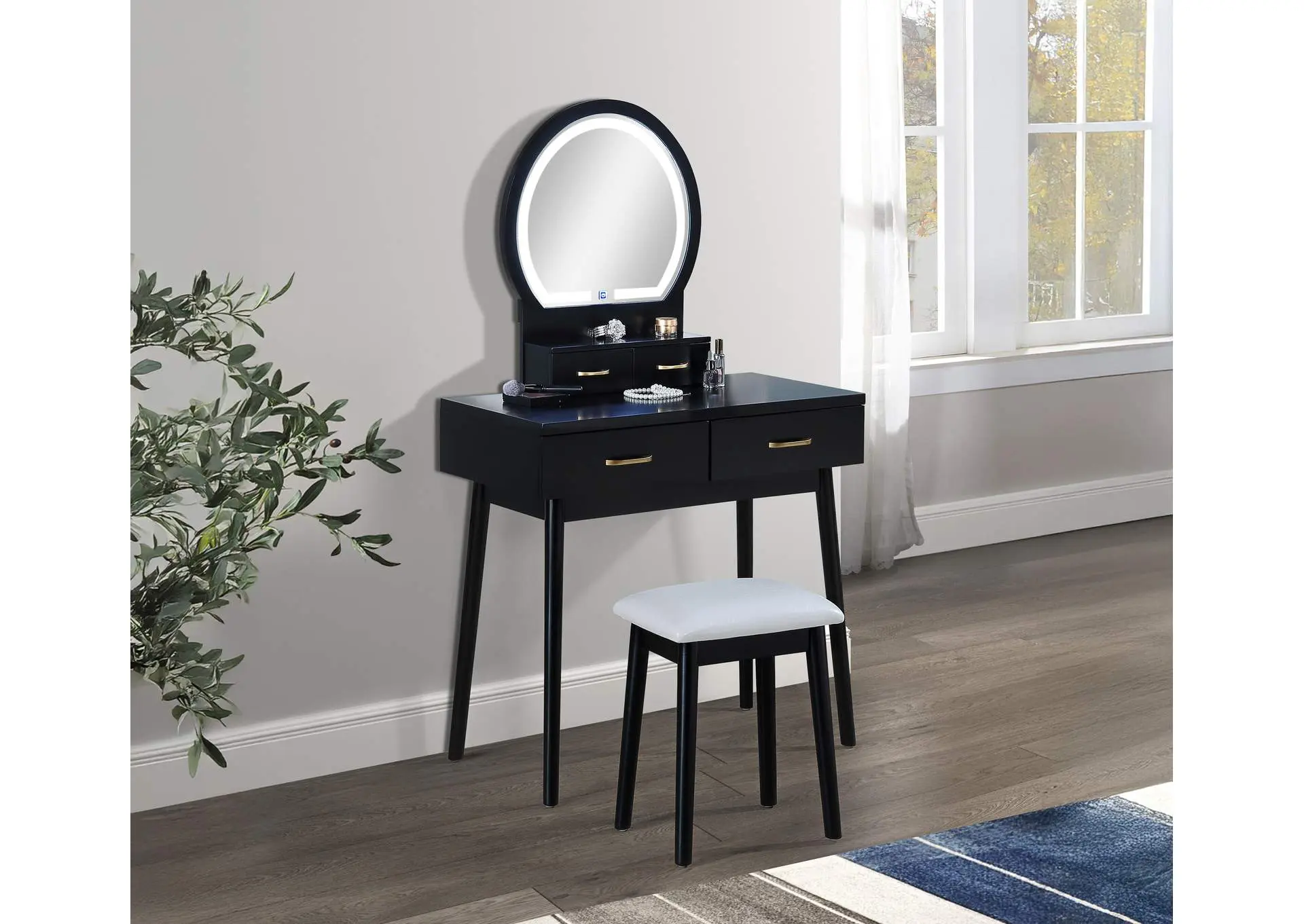 CECILIA VANITY TABLE AND STOOL - BLACK