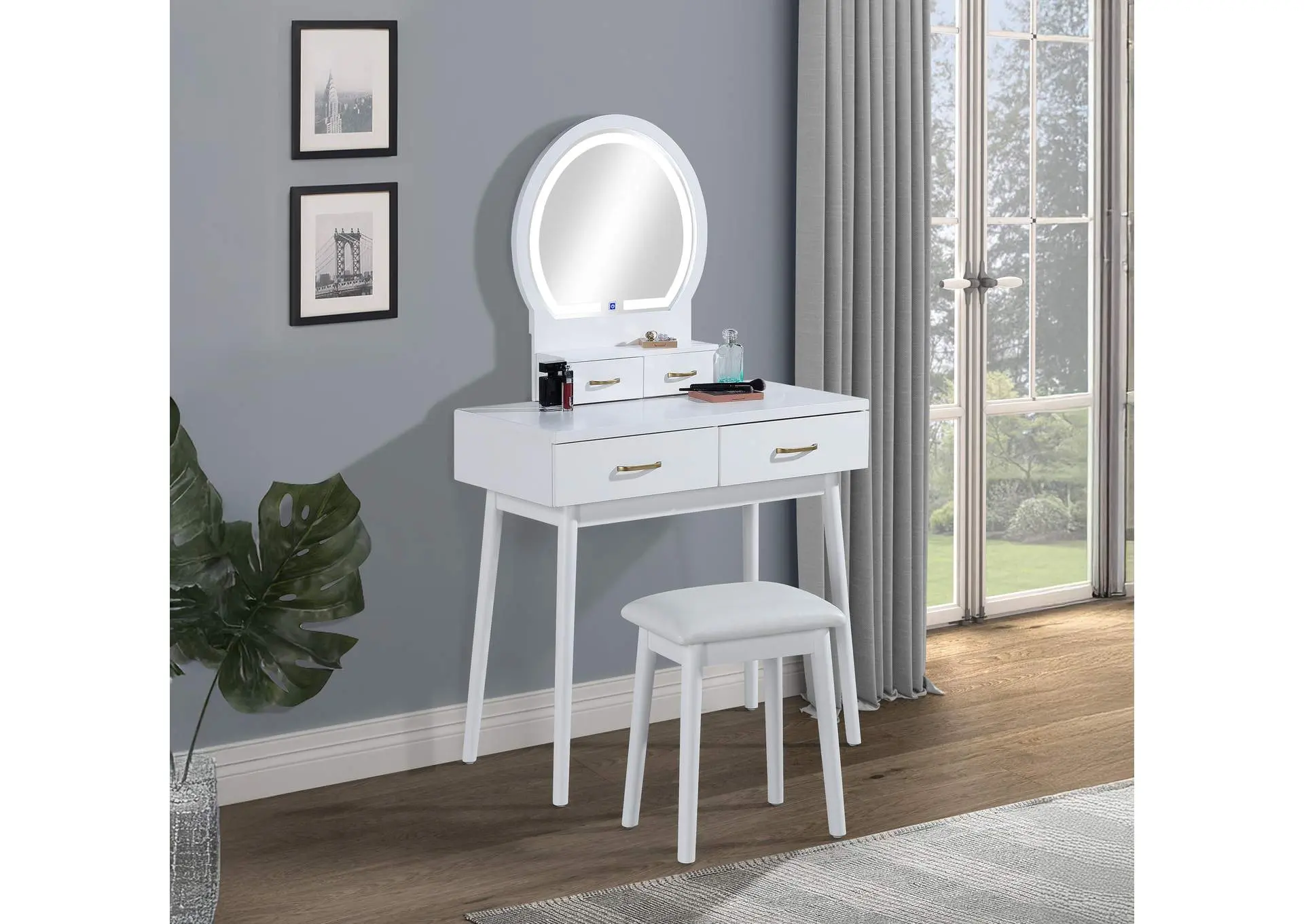 CECILIA VANITY TABLE AND STOOL - WHITE