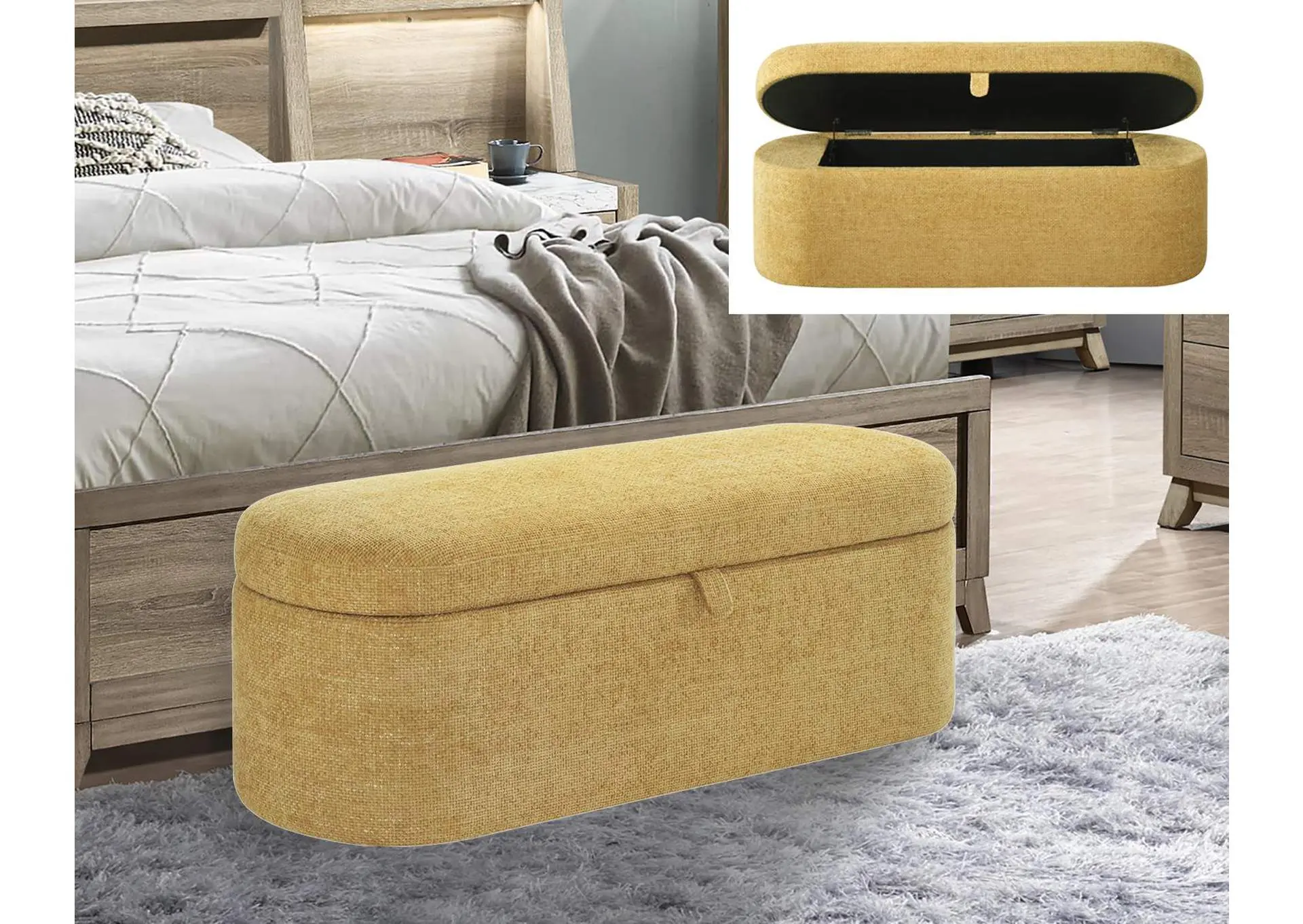 PHILIPA STORAGE BENCH-GOLD TWEED