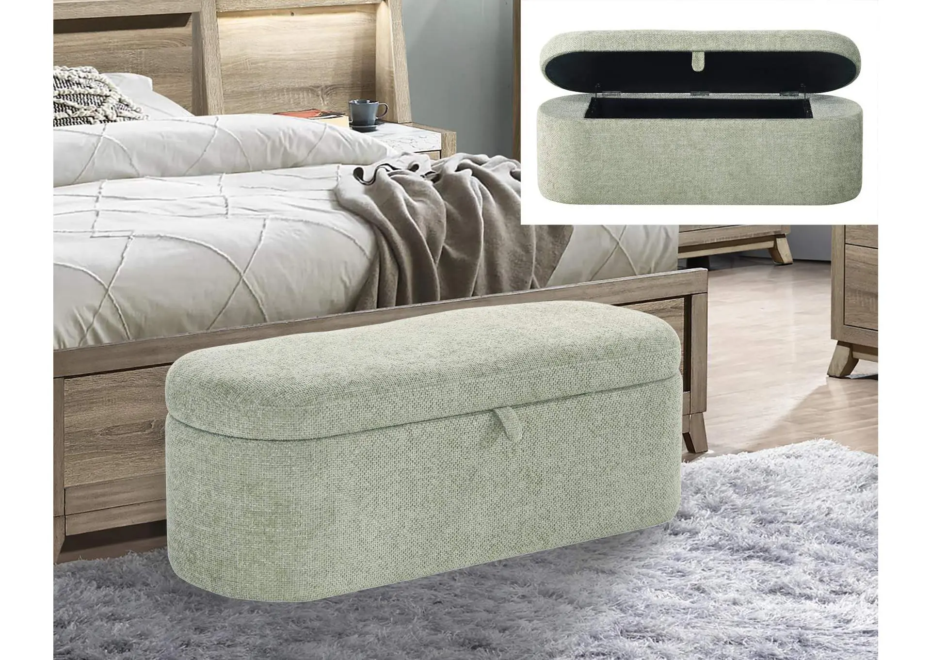 PHILIPA STORAGE BENCH-L.GREEN TWEED