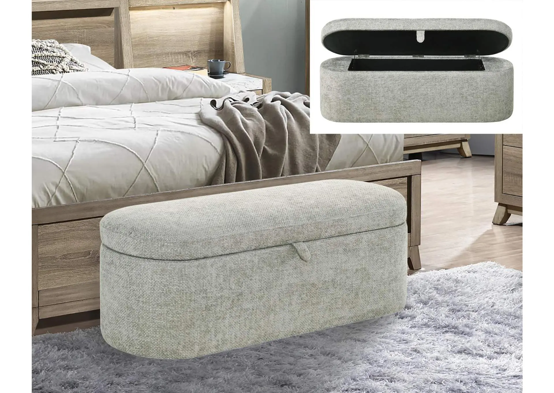 PHILIPA STORAGE BENCH- - LIGHT GRAY TWEED