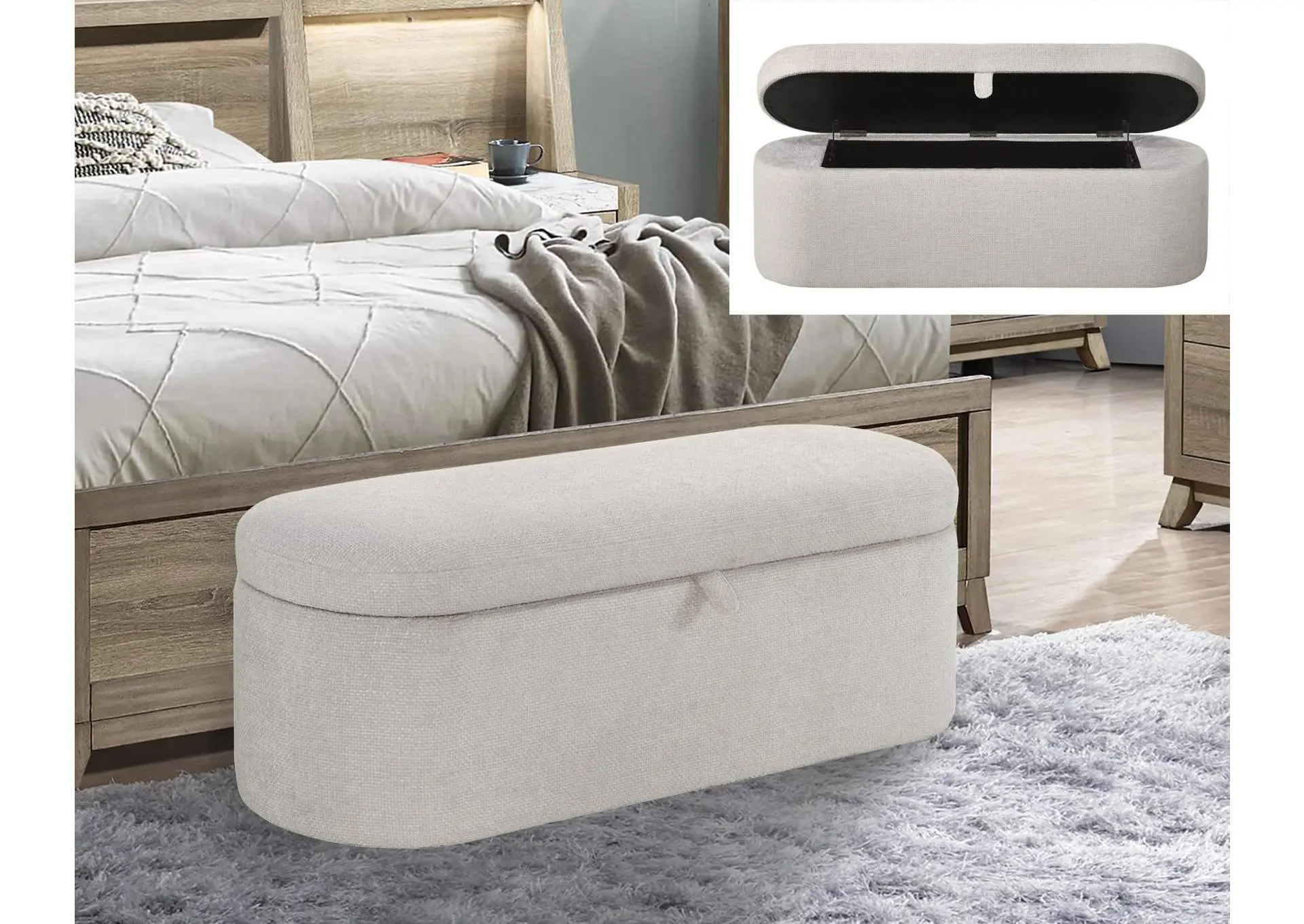 PHILIPA STORAGE BENCH-OATMEAL TWEED