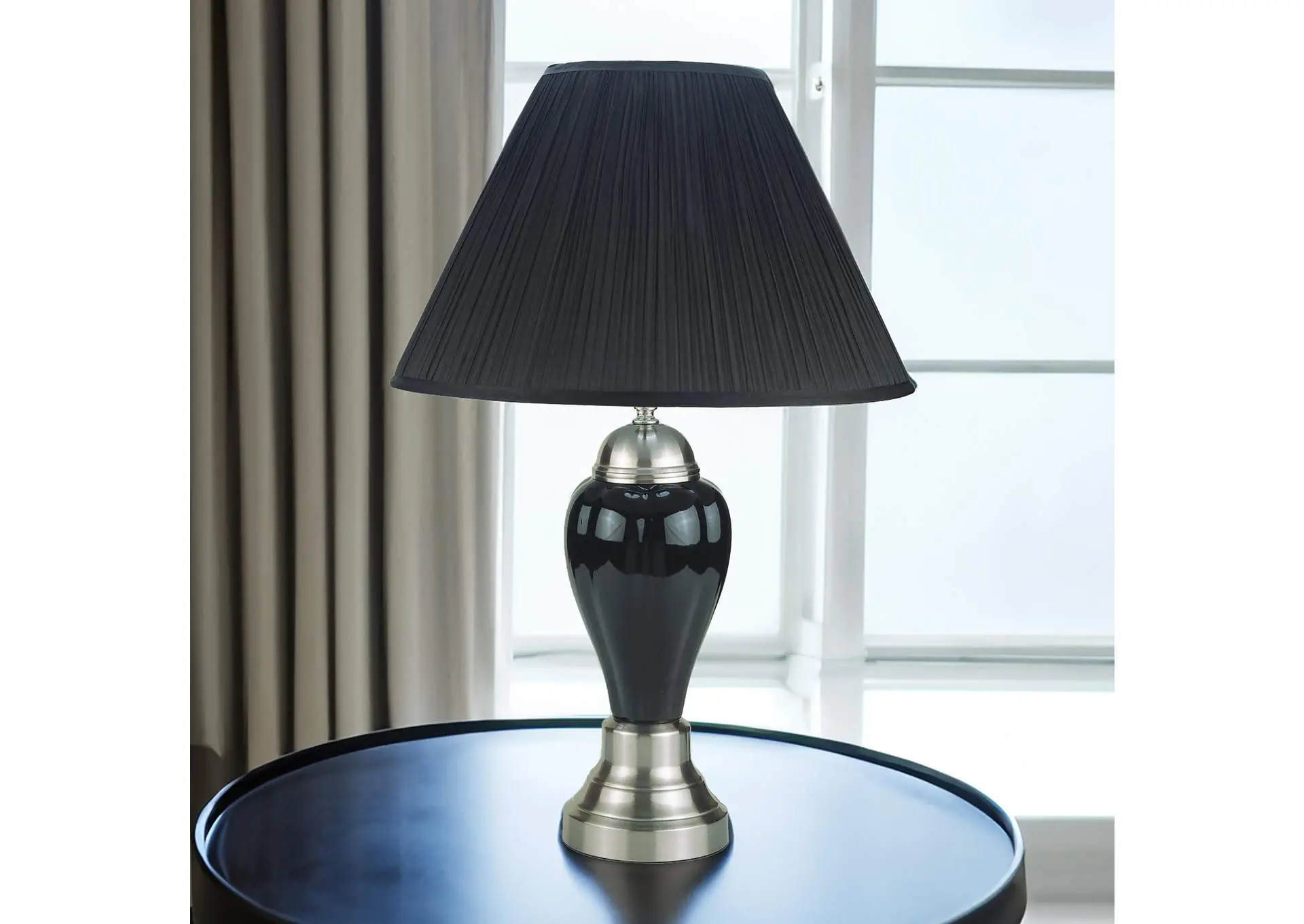 26" PORCELAIN LAMP, SATIN NICKEL