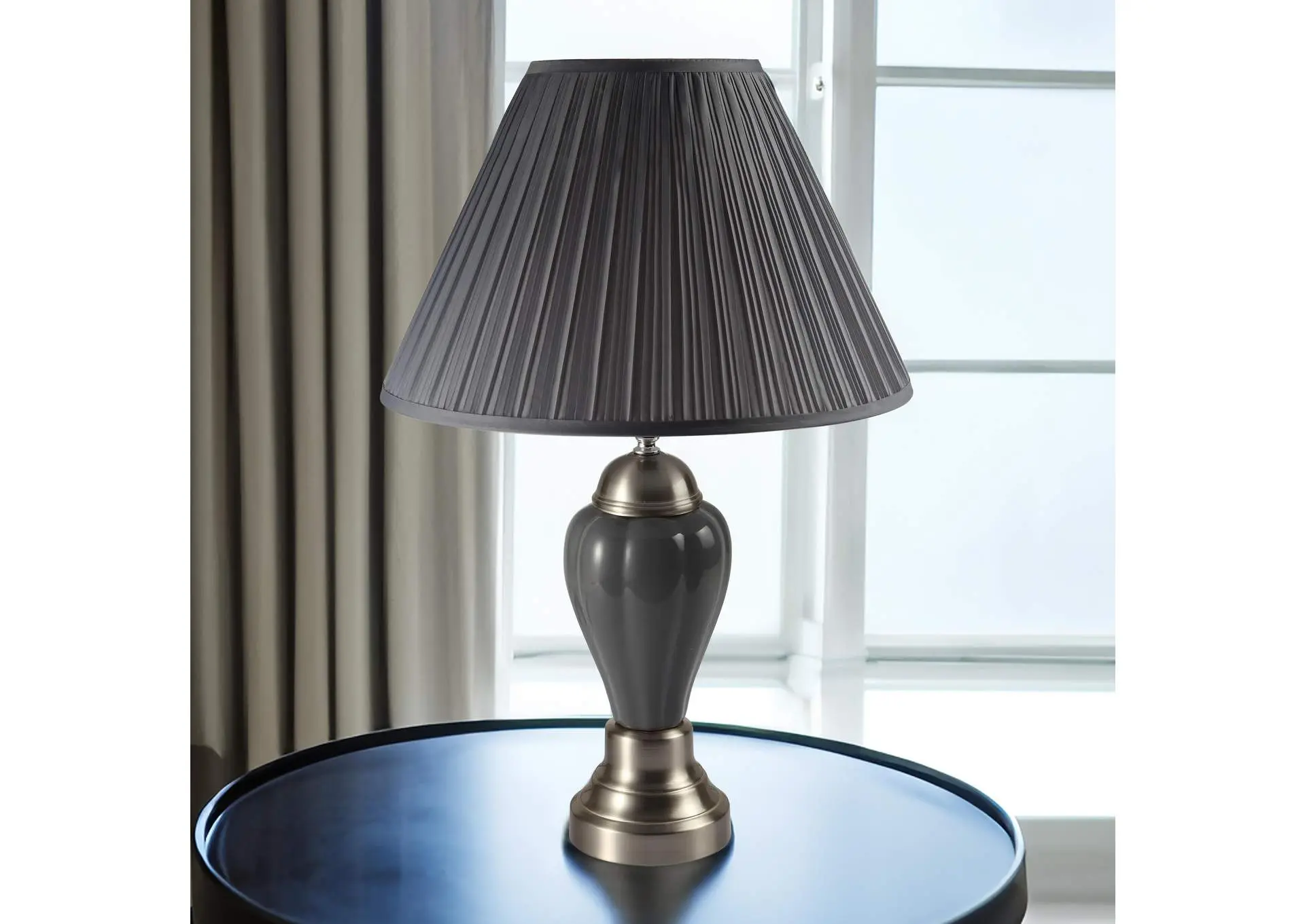 26" PORCELAIN LAMP, SATIN NICKEL