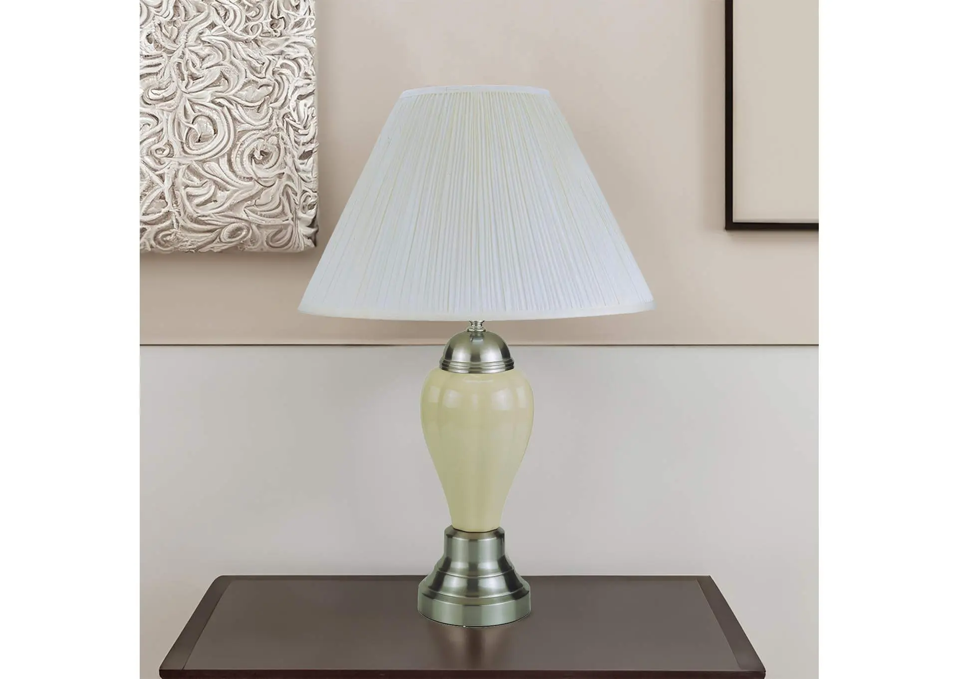 26" PORCELAIN LAMP, SATIN NICKEL