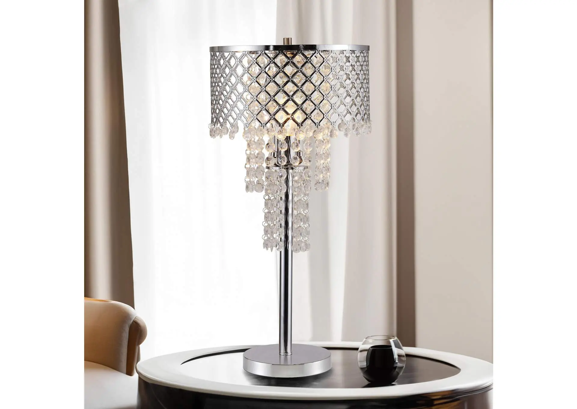 CRYSTAL ON MESH TABLE LAMP 28"H