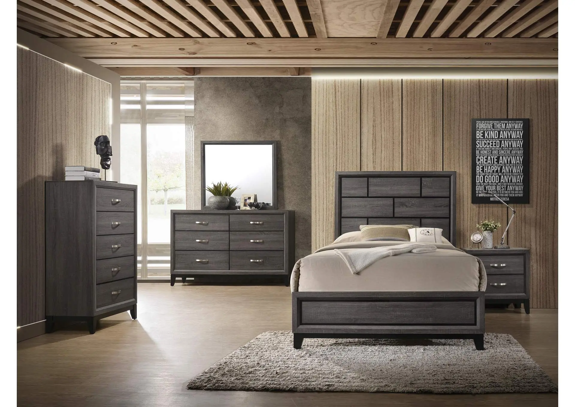 AKERSON TWIN 4-PIECE BEDROOM SET - GRAY