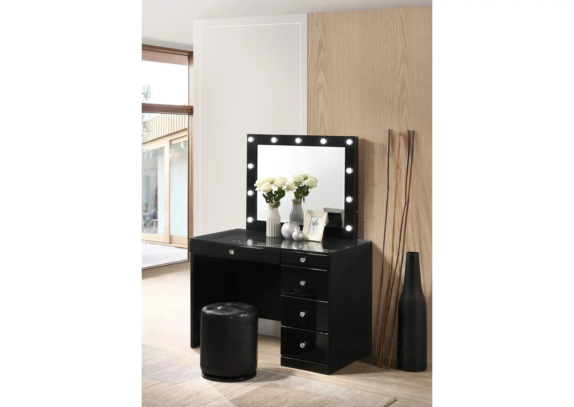 MORGAN ROUND SWIVEL STOOL - BLACK