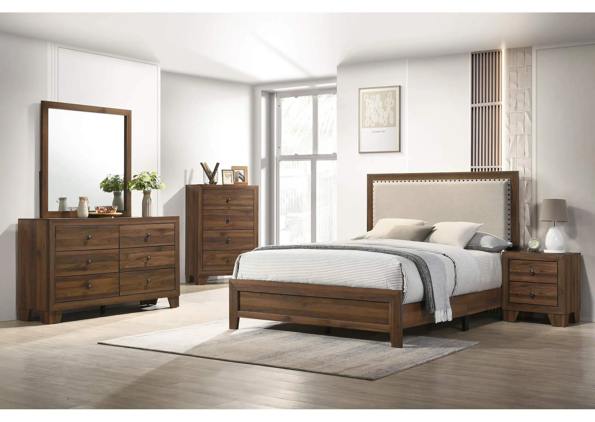 MILLIE UPHOLSTERED BED IN ONE BOX - BROWN AND CHERRY